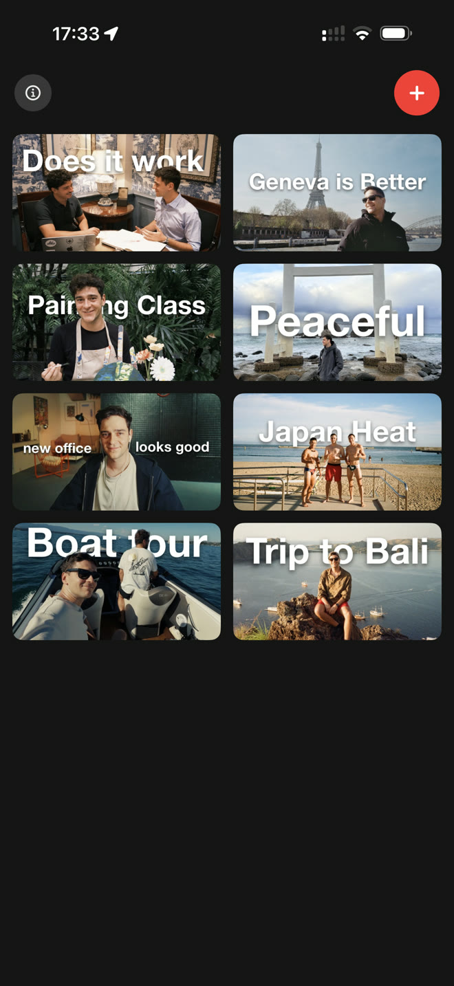 A library of thumbnails made with the app, on iPhone